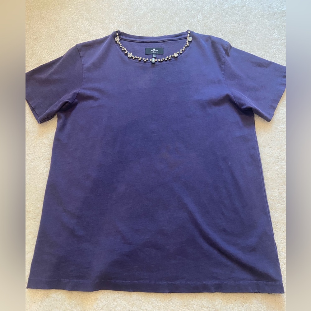 7 For All Mankind Purple Top with Embellished Neckline